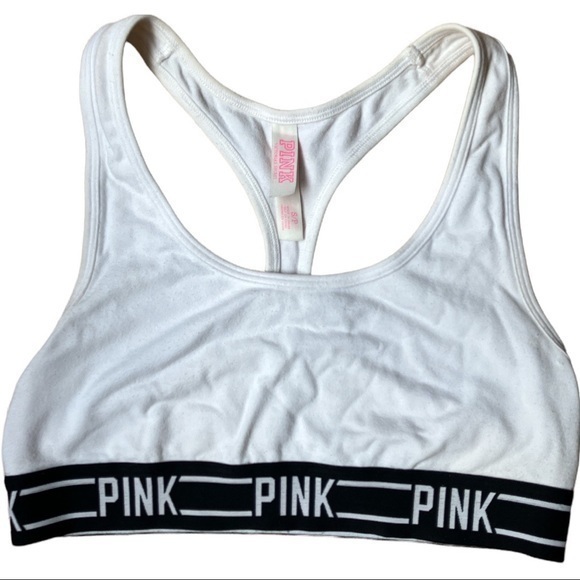 Victoria’s Secret Pink size small white sports bra with black elastic - Picture 1 of 5